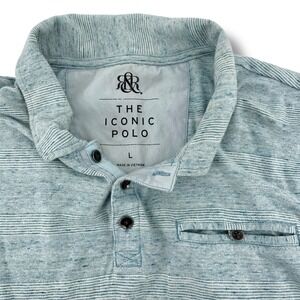 Rock & Republic The Iconic Polo Shirt Mens Size L Blue Green Stripe Short Sleeve
